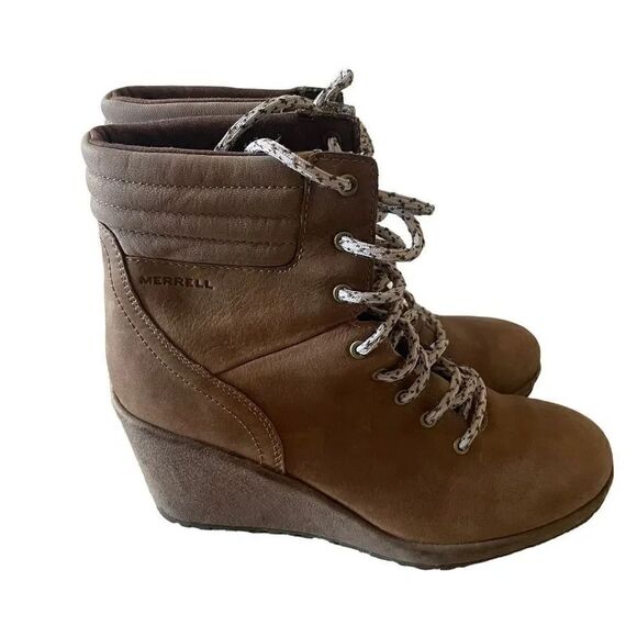 Merrell Women's Tan Tremblant Wedge Waterproof Lace Up Boots SZ 7.5 - Picture 5 of 12